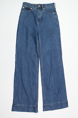 #ad J.Crew Wide Leg Denim Trousers Womens 25 Blue High Rise Full Length Stretch $25.97