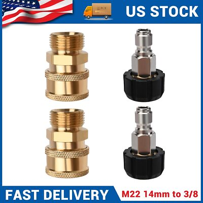 #ad 2x High Pressure Washer Adapter Set M22 M22 14MM to 3 8#x27;#x27; Female Quick Connect $8.45