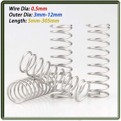 #ad 10 Pcs 304 Stainless Steel Spring Compression Pressure Springs 0.5mm Wire Dia. $7.85