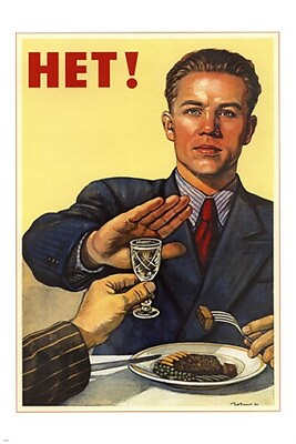 #ad vintage soviet poster HET OR NO TO DRINKING political sobriety 20x30 RARE $9.99