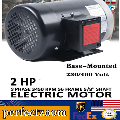 #ad 2 HP Electric Motor Compressor 56C Frame 3 Phase 5 8quot; Shaft 3450 RPM 6.3 3.0A $188.10