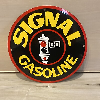 #ad VINTAGE SIGNAL 12” PORCELAIN SIGN CAR GAS OIL GASOLINE $79.99