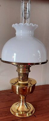 #ad Vintage Aladdin Model 23 Brass Oil Lamp with White Glass Shade New Mantel In Box $225.00
