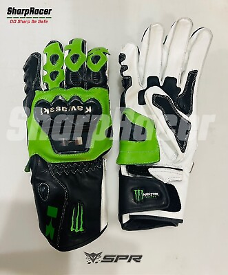 #ad Kawasaki Motorcycle Motorbike MOTOGP Racing Leather Gloves Monster Racing Gloves GBP 89.99
