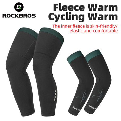 #ad ROCKBROS Cycling Sleeve Leg Warmer Windproof Sports Fleece Sleeves Knee Braces $15.99