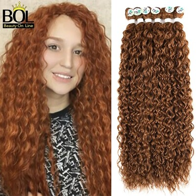 #ad Curly Hair 3PCS Pack100g Synthetic Orange Extensions Curls Hair Water Weaving $32.92