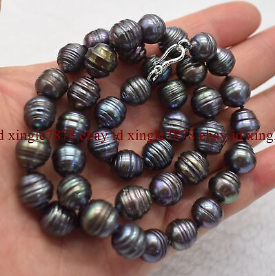 10 11mm Real Black Baroque Black South Sea Pearl Necklace 16 28quot; Silver Clasp $11.99