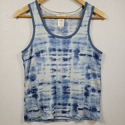 #ad Lucky Brand Women#x27;s Small Tank Top Shirt Shibori Tie Dye Scoop Neck Blue Stretch $13.09