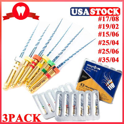 #ad 3Pack Endo X3 Blue MAX Root Canal NITI Rotary Engine Use Needle File Easyinsmile $28.45