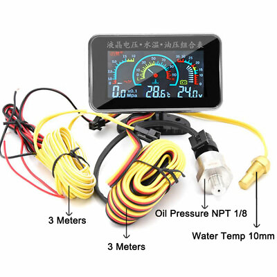 #ad 3In1 LCD Digital Gauge Car Kit Voltmeter Oil Pressure Water Temp Meter 12V 24V $23.10