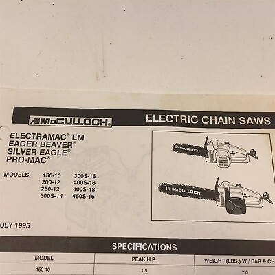 #ad McCulloch Electramac EM Eager Beaver Silver Eagle Chain Saw Parts List 46803 14 $19.99