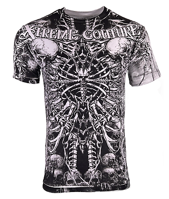 Xtreme Couture By Affliction Men#x27;s T Shirt CATACOMBS White Skull Biker S 5XL $23.99