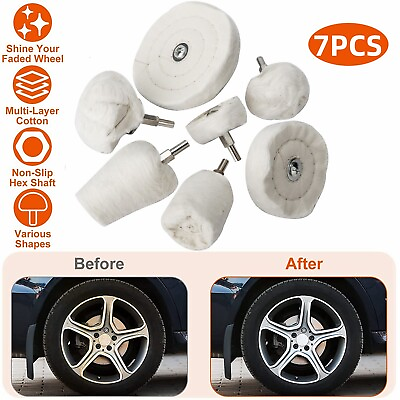 #ad 7PCS Aluminum Stainless Car Polisher Polishing Buffing Pads Mop Wheel Drill Kit $24.99