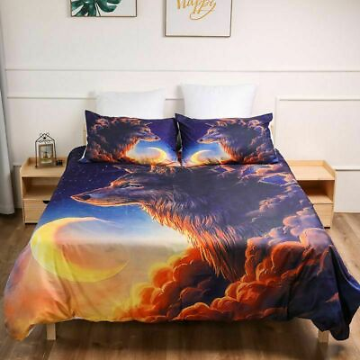 #ad #ad Wolf Duvet Cover Set Double Queen King Galaxy Moon Bedding Set Twin Full Size $232.91