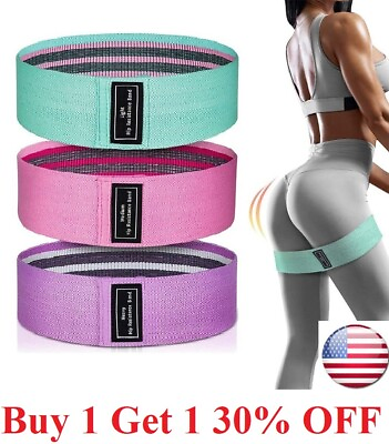 #ad Hip Fabric Resistance Yoga Bands Loop Set of 3 Exercise Workout Fitness Booty $12.95