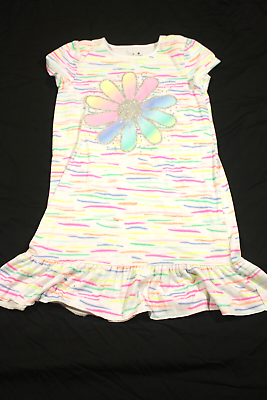 #ad Jumping Beans Girls Dress White with Multi color Lines Flower Size 6 25quot; $6.00