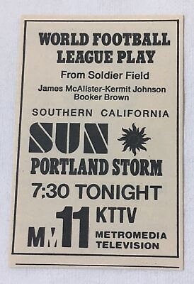 #ad 1974 small KTTV tv ad WFL World Football League SUN vs STORM $6.99
