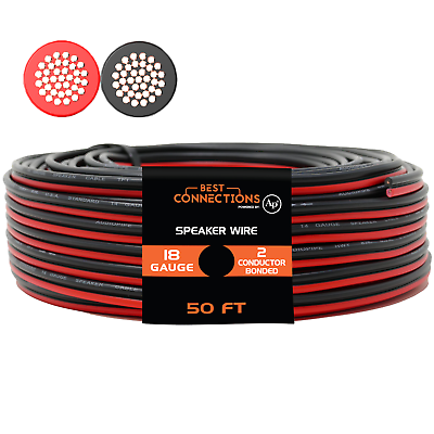 #ad 18 Gauge 50 Feet Red Black Zip Cable 2 Conductor Speaker Wire Car Stereo Theater $11.49
