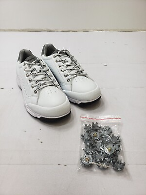#ad Thestron Motion Pro Mens Golf Shoes W Screw In Spikes Faux Leather White Size 8 $27.99