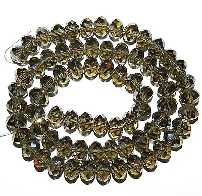#ad CR455 Black Diamond AB 8mm Rondelle Faceted Cut Crystal Glass Beads 16quot; $10.00