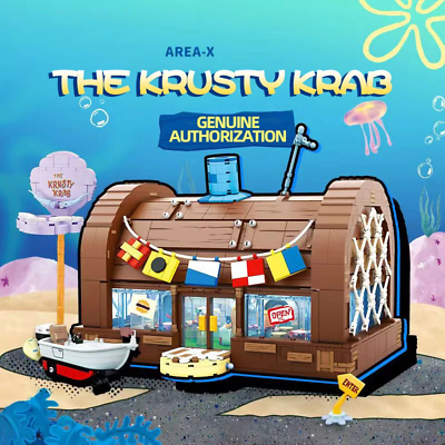 #ad SpongeBob Krusty Krab Restaurant Building Blocks Dollhouse Set in Box Kids Gifts $112.01
