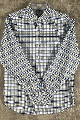 #ad Tommy Bahama Blue Yellow Plaid Sarasota Stretch Buttoned Flip Cuff Shirt M $26.99