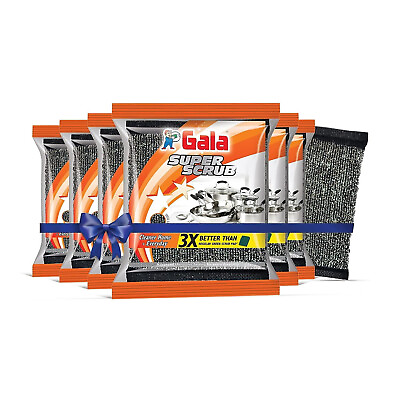 #ad Pack of 6 Gala Super Utencils Scrub Set Made of Steel Black cleaner Home Daily $16.63