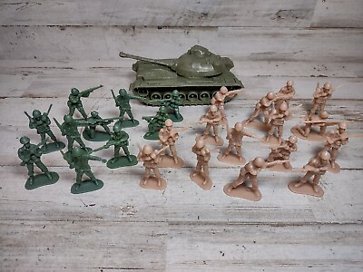 Greenbrier International Plastic Tank and 25 Army Men Soldiers Green Tan #ad $9.66
