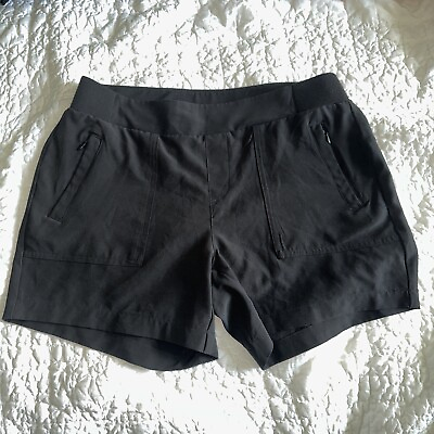 #ad Briggs Pull On Shorts Size XL Black White Striped Stretch Elastic Waist Women 6 $10.00