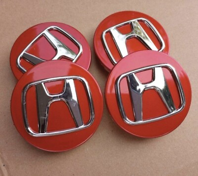 #ad #ad Red Honda Wheel Rim Center Caps Chrome Logo 69MM 2.75 Set of 4 $17.99