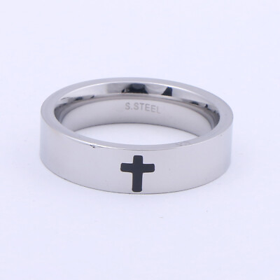 #ad Simple Black Cross Prayer Men#x27;s Stainless Steel Band Ring Size:8 13#AJF $11.99