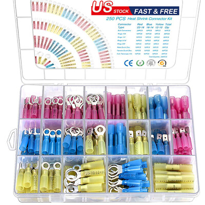 #ad 250PCS Heat Shrink Wire Connectors Electrical Terminals Kit Waterproof Marine US $14.89