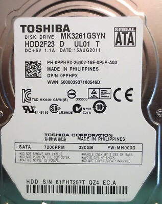 #ad **For Parts Only** Toshiba MK3261GSYN HDD2F23 D UL01 T FW:MH000D 320gb 2.5quot; $18.81