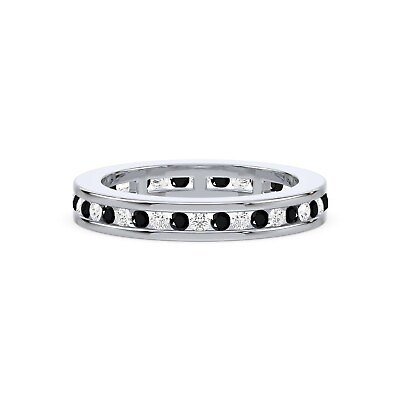 #ad Black and White Diamond Channel Set Eternity Wedding Band in 14K White Gold $1609.00