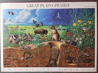 #ad Scott #3506 Great Plains Prairie Nature Series Sheet of 10 34¢ Stamps MNH $6.07