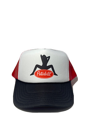 #ad Peterbilt Trucker Hat White Red Black Foam Snap Back Trucker Hat $18.99