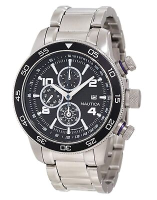 #ad NAUTICA MEN#x27;S STAINLESS STEEL CHRONOGRAPH ANALOG WATCH BLACK DIAL N24533G $145.66