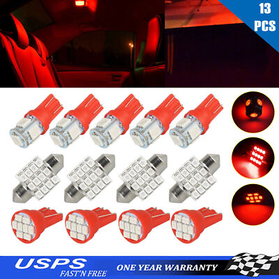 #ad 13pcs Red LED Lights Interior Package Kit For Car Dome License Plate Lamp Bulbs $8.59