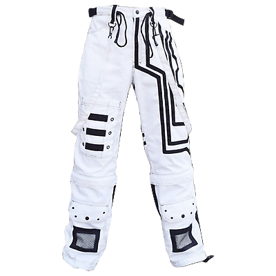 #ad Northern Star Men#x27;s White Black Straps Trousers Gothic Pant Punk Rock Pants $89.99