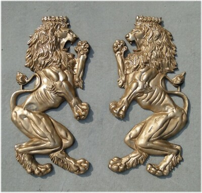 #ad Pair of Wall Mounted Royal Lion Crest Sculptures $264.00