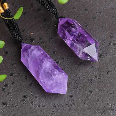 #ad Natural Amethyst Quartz Crystal Point Stone Pendant Necklace Amulet Healing Gift $3.79