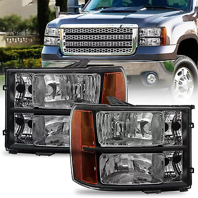 #ad Headlamp For 07 14 GMC Sierra 1500 3500 Black Housing Amber Reflector Headlights $73.00