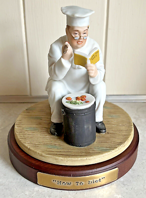 #ad Goebel Norman Rockwell How to Diet Chef Porcelain Figurine Wooden Base Box $52.95