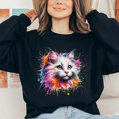 #ad Turkish Angora Cat Color Splash Unisex Sweatshirt Black Navy Dark Heather $37.95