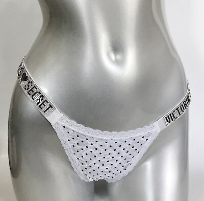 #ad Victoria#x27;s Secret Rhinestones Shine Strap Lacie Bikini Panty Polka Dots S Nwt $19.98