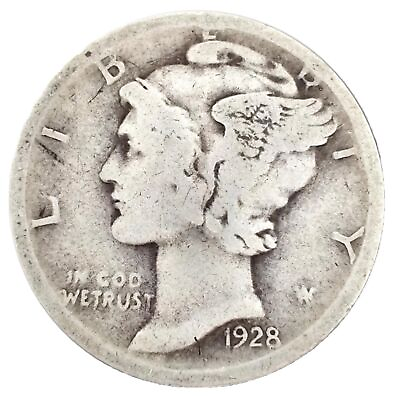 #ad 1928 D Mercury 90% Silver Dime Good BEST VALUE ON EBAY Free Samp;H W Tracking $5.99