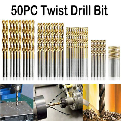 #ad 50PCS Titanium Coated Twist Drill Bits Precision 1 3mm Drill Bit for Woodworking $8.44