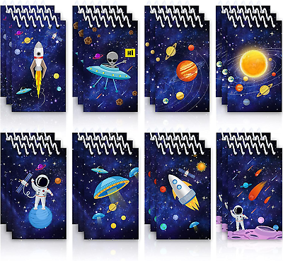 #ad 24 Pieces Outer Space Galaxy Mini Notepads Science Astronaut Rocket Memo Spiral $9.99