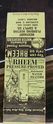 #ad Rare Vintage Matchbook Cover B3 Cleveland Ohio Rheem Water Heaters Pressure $30.99