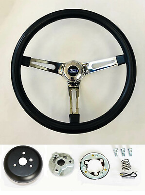 #ad 1967 1974 Bronco 1967 F100 F250 Steering Wheel 15quot; Black Foam on Chrome Spokes $147.95